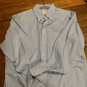 Brooks Brothers Regular Fit Men's Button Down Non-Iron Blue & White Check Shirt